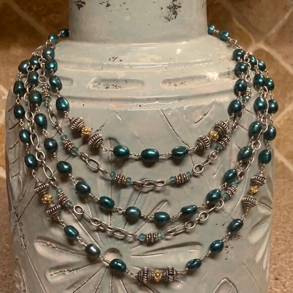 Schaef Designs Pearl, Sterling Silver & Gold Plated Multi Strand Necklace - Picture 1 of 9